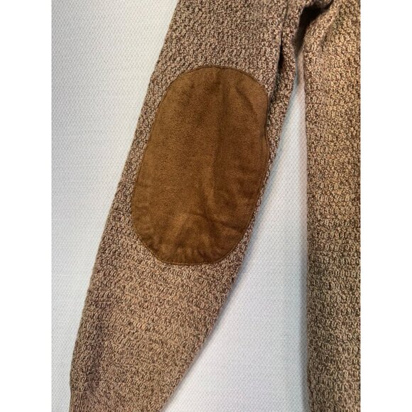 Chaps Mens Button Collar Sweater S Brown Elbow Patch 100% Cotton - Picture 10 of 13